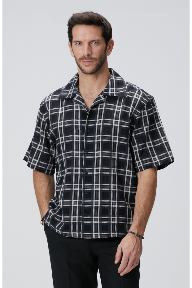 Siyah Yün Karışımlı Gömlek - 4