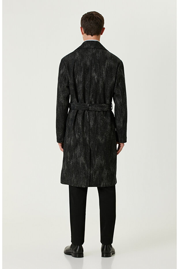 Siyah Yün Karışımlı Palto - 5
