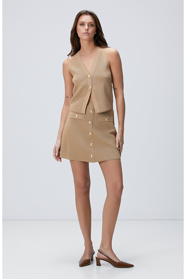 Limited Bej Mini Etek - 1