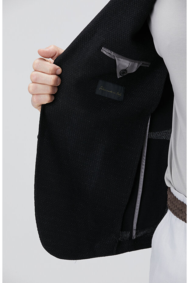 Siyah Keten Karışımlı Ceket - 8