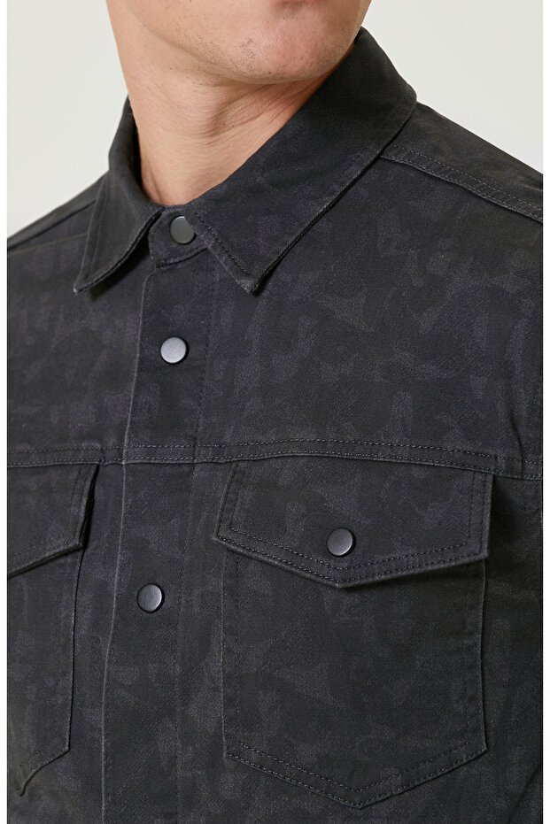 Siyah Desenli Denim Mont - 6