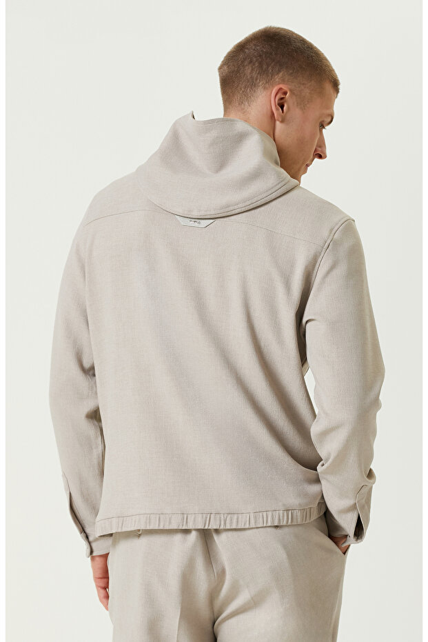 Bej Melanj Kapüşonlu Dış Gömlek - 5