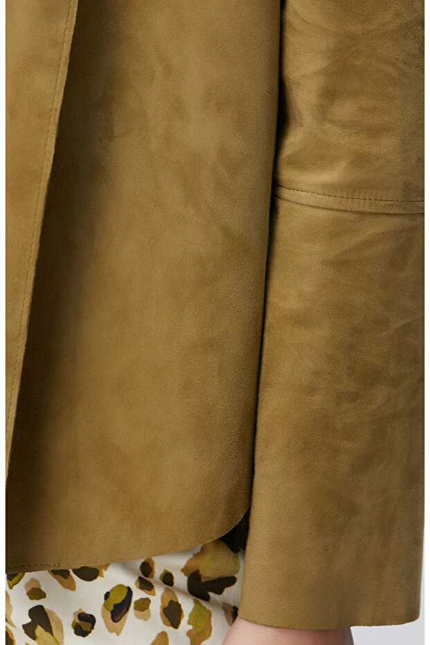 Haki Süet Deri Mont - 6