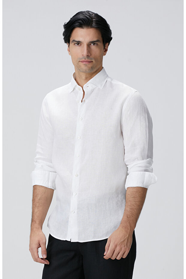 Beyaz Keten Gömlek - 1