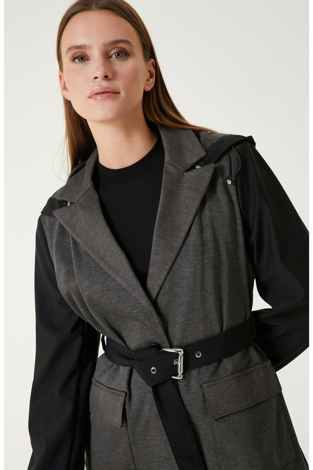 Siyah N-Tech Kemerli Ceket - 2