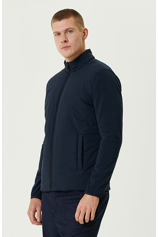 Lacivert Triko Kollu Mont - 4