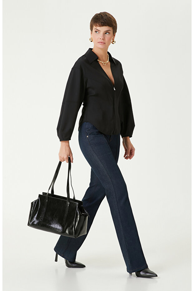 Siyah Yün Karışımlı Bluz - 3