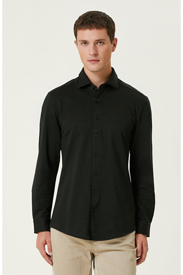 Haki Diyagonal Örme Gömlek - 1