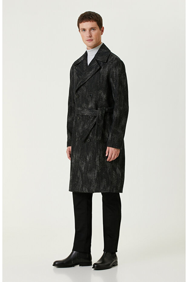 Siyah Yün Karışımlı Palto - 1