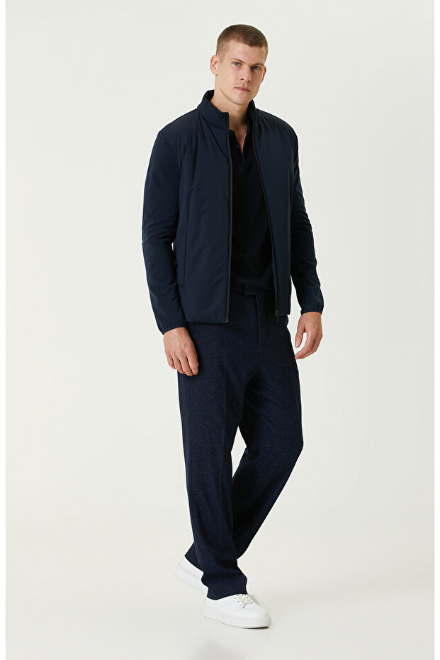 Lacivert Triko Kollu Mont - 3