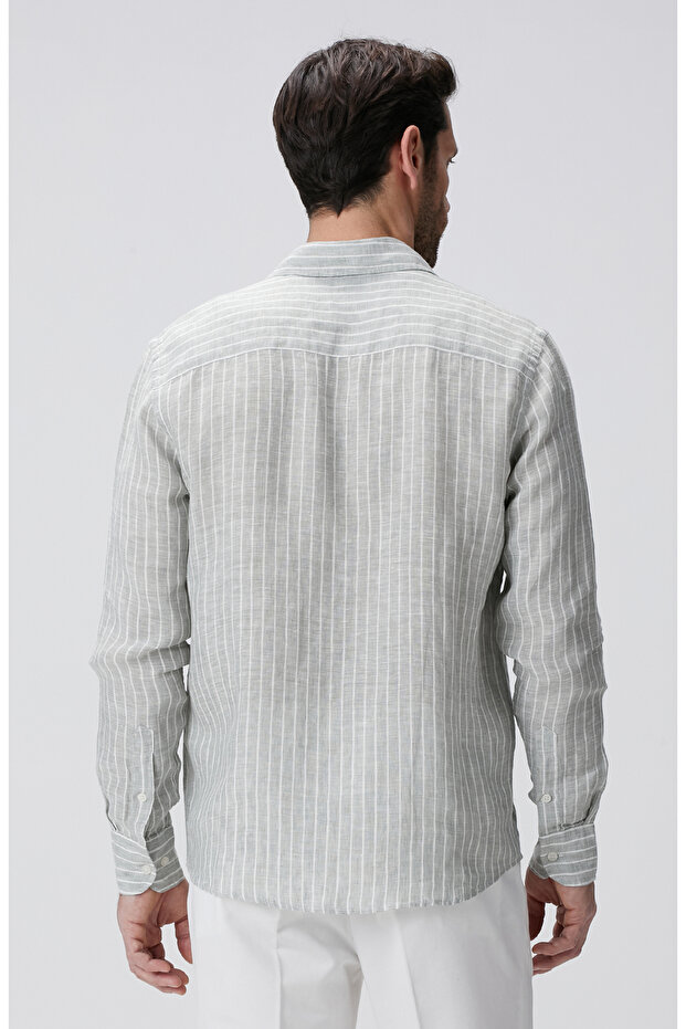 Açık Yeşil Keten Gömlek - 5