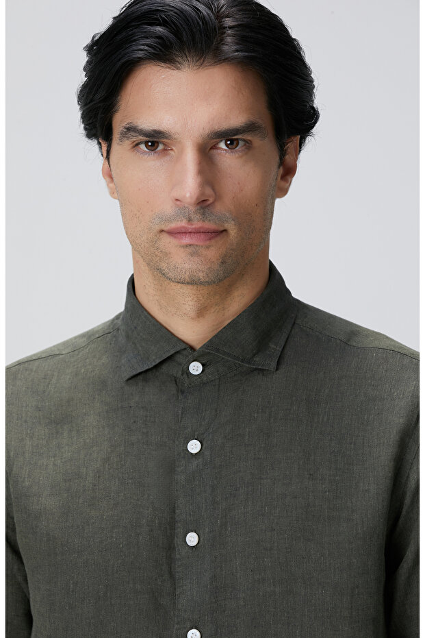 Haki Keten Gömlek - 6