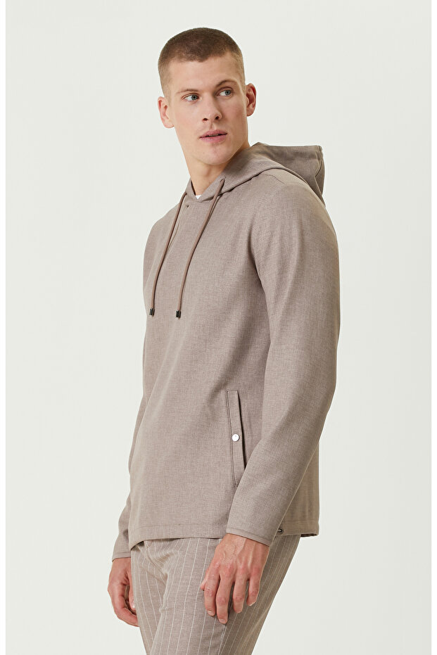 Bej Kapüşonlu Comfort Dış Gömlek - 4