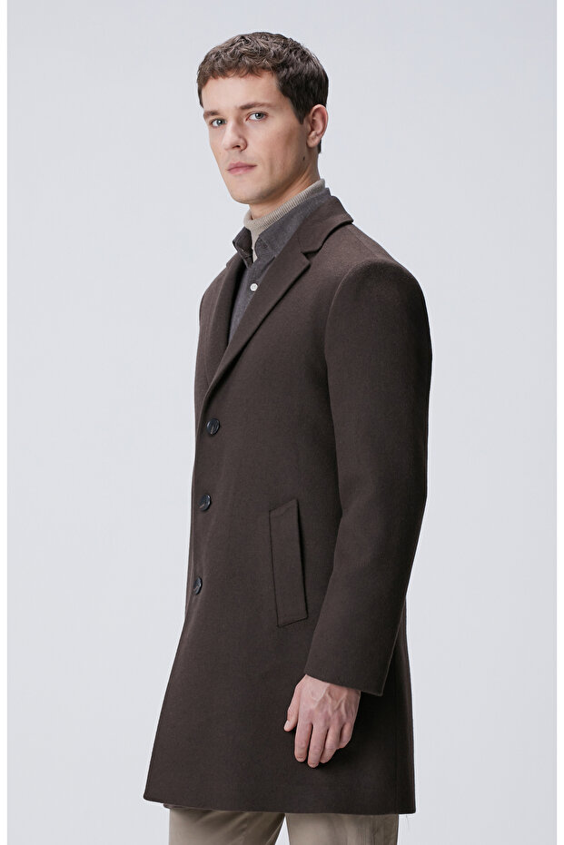 Acı Kahve Yün Karışımlı Palto - 4