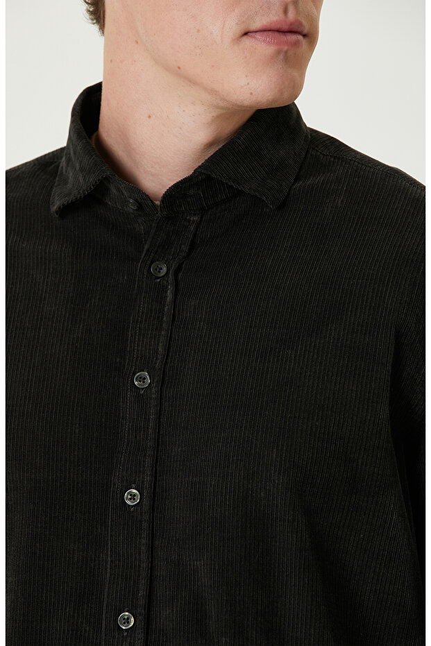 Haki Fitilli Kadife Gömlek - 6