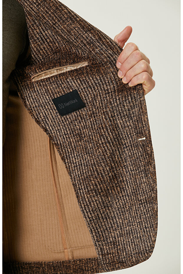 Camel Fitilli Kadife Örme Ceket - 8