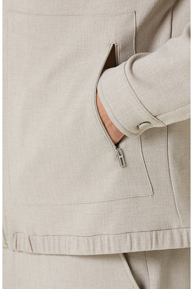 Bej Melanj Kapüşonlu Dış Gömlek - 7