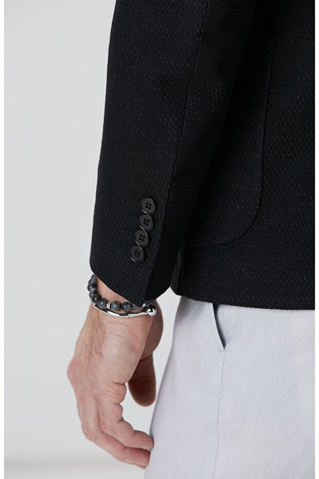 Siyah Keten Karışımlı Ceket - 7