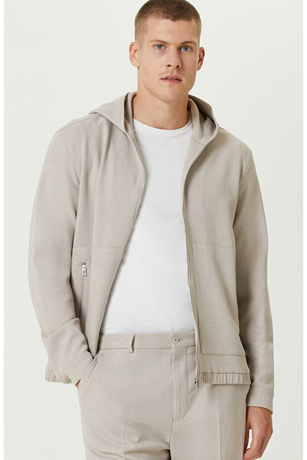 Bej Melanj Kapüşonlu Dış Gömlek - 2