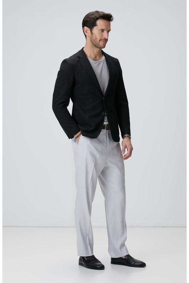 Siyah Keten Karışımlı Ceket - 3