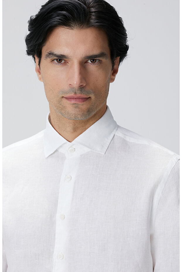 Beyaz Keten Gömlek - 6