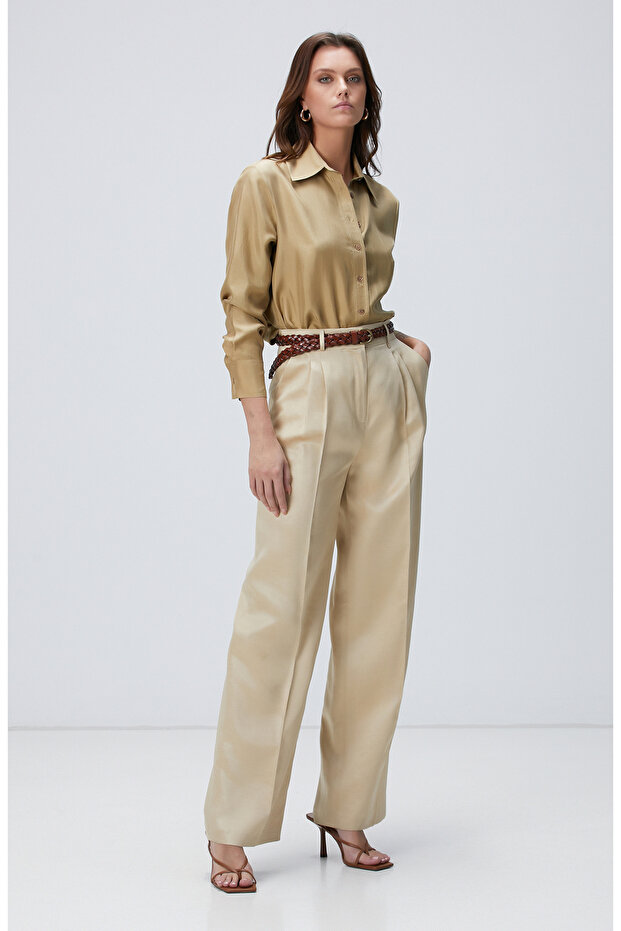 Limited Açık Haki İpek Gömlek - 3