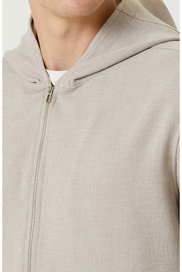 Bej Melanj Kapüşonlu Dış Gömlek - 6