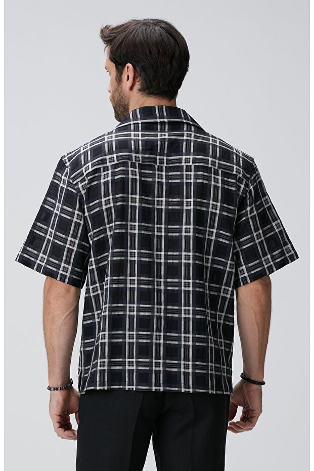 Siyah Yün Karışımlı Gömlek - 5