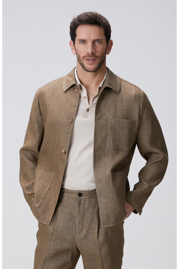 Camel Keten Karışımlı Ceket - 2