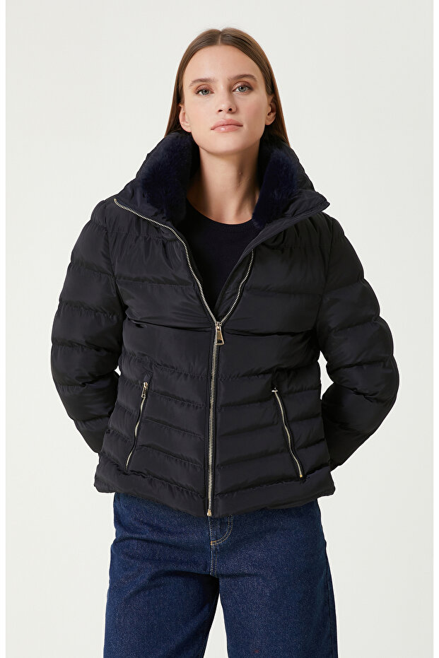 Lacivert Kapitone Mont - 4