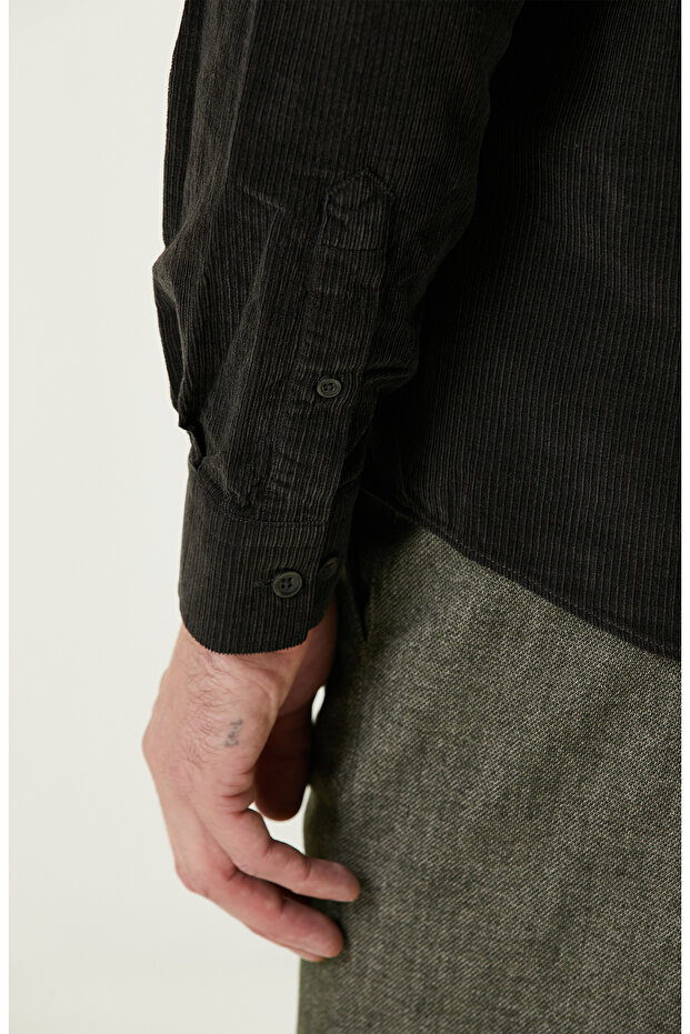 Haki Fitilli Kadife Gömlek - 7