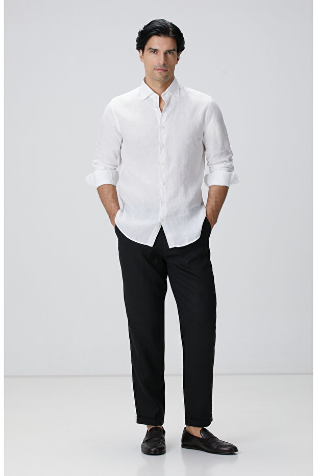 Beyaz Keten Gömlek - 3