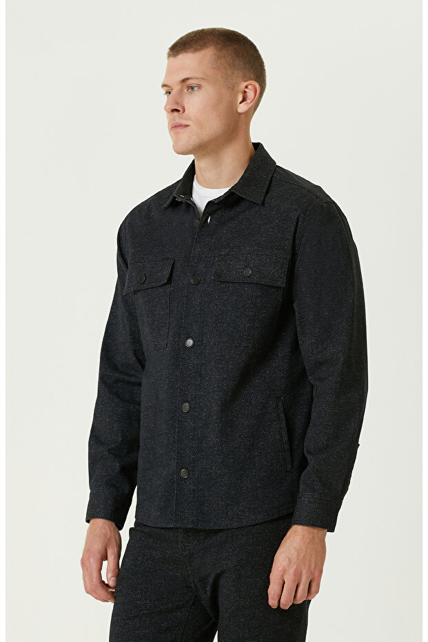 Siyah Denim Görünümlü Dış Gömlek - 4