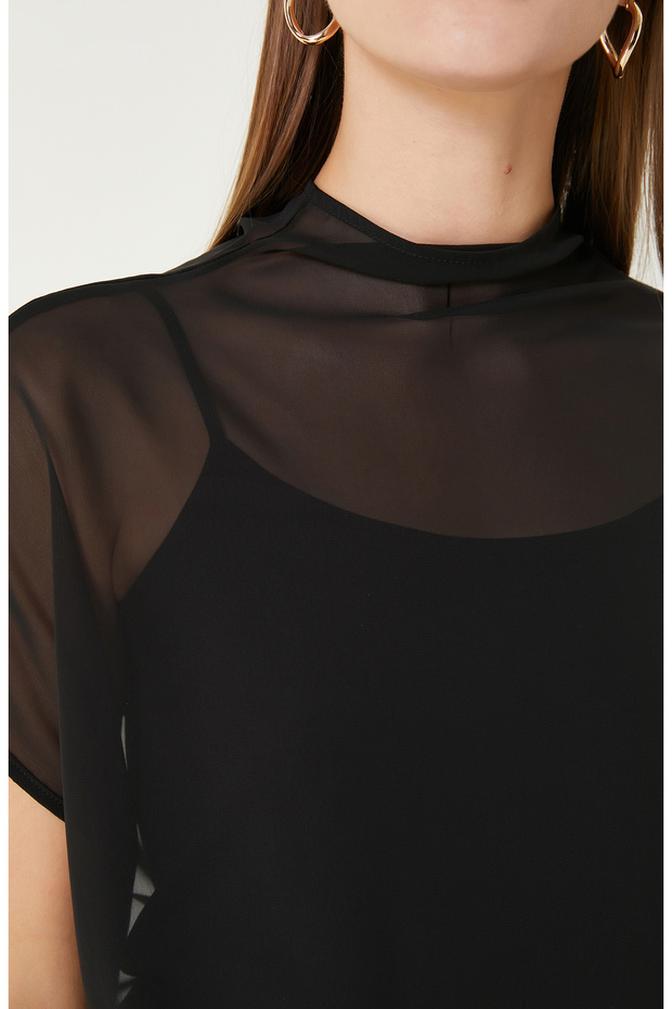 Siyah Şifon Bluz - 5