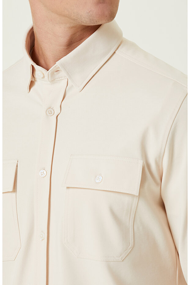 Açık Bej Limited Çift Cepli Örme Gömlek - 5