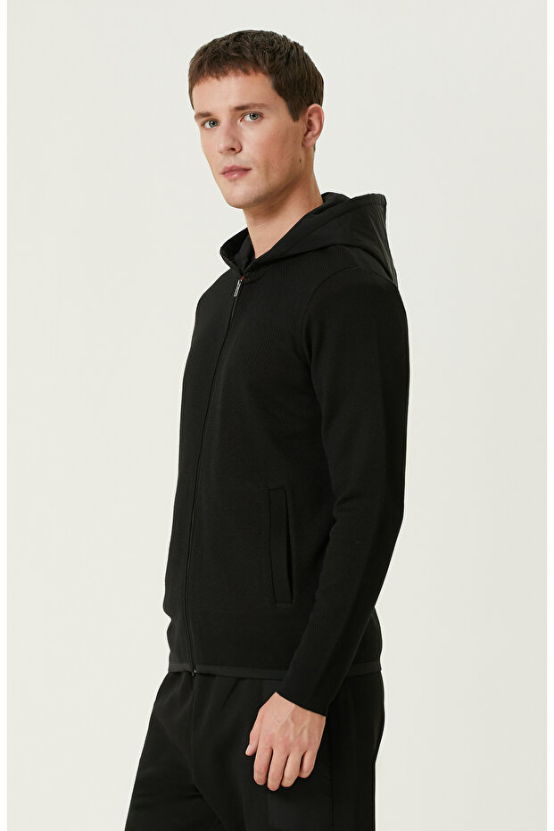 Siyah N-Tech Yün Karışımlı Hırka - 4