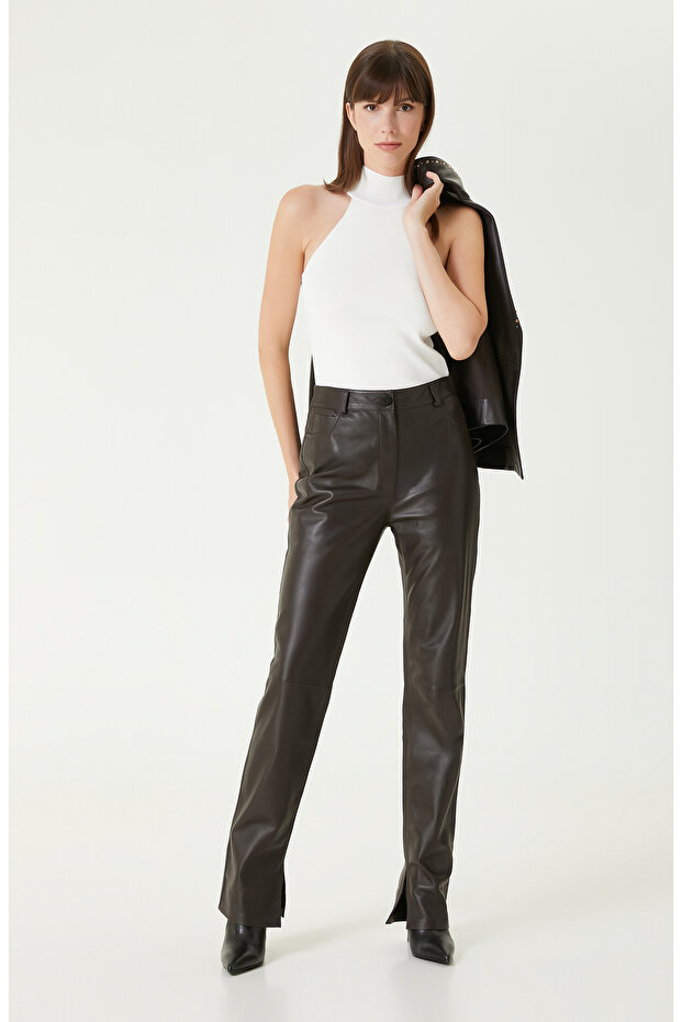 Kırık Beyaz Yüzücü Form Basıc Triko Kazak - 3