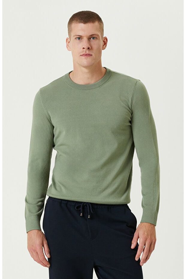 Yeşil Basic Triko Kazak - 1