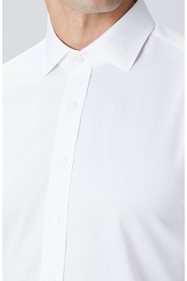 Beyaz Non-Iron Jakarlı Gömlek - 7