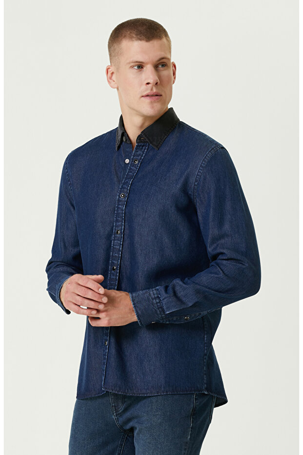 İndigo Denim Gömlek - 5