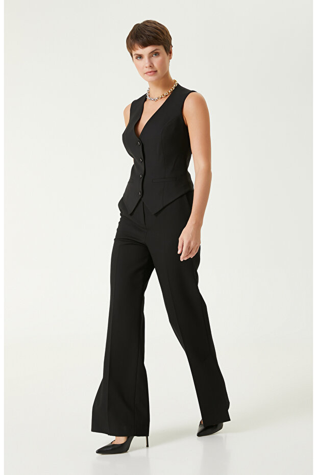 Siyah Yün Karışımlı Yelek - 3