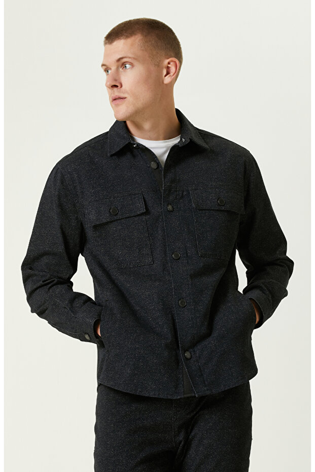 Siyah Denim Görünümlü Dış Gömlek - 2