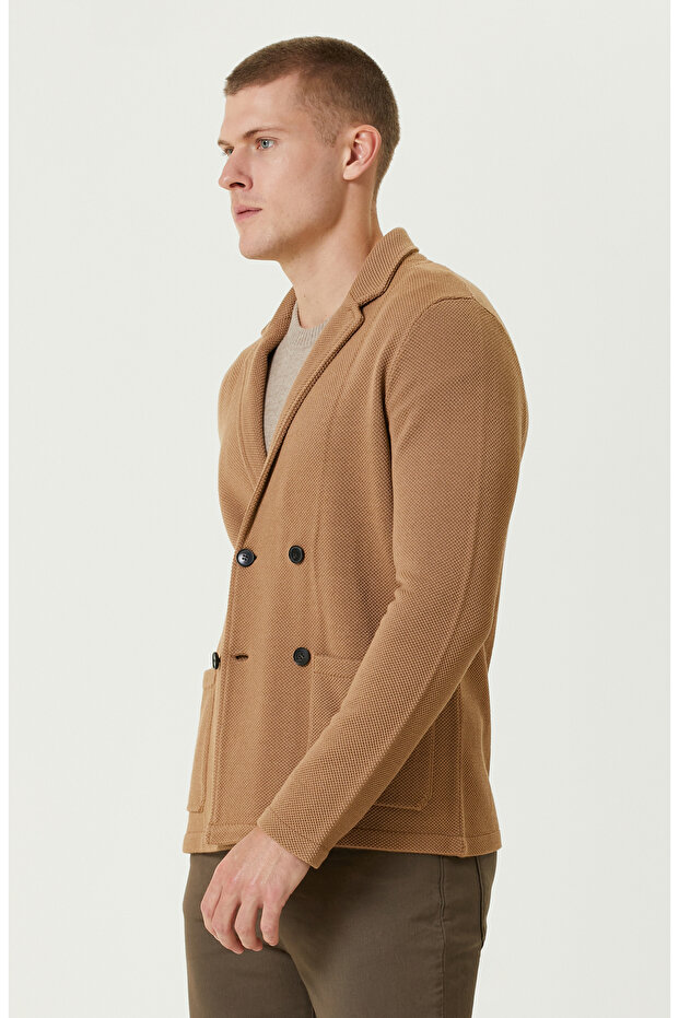 Camel Yün Karışımlı Triko Ceket - 4