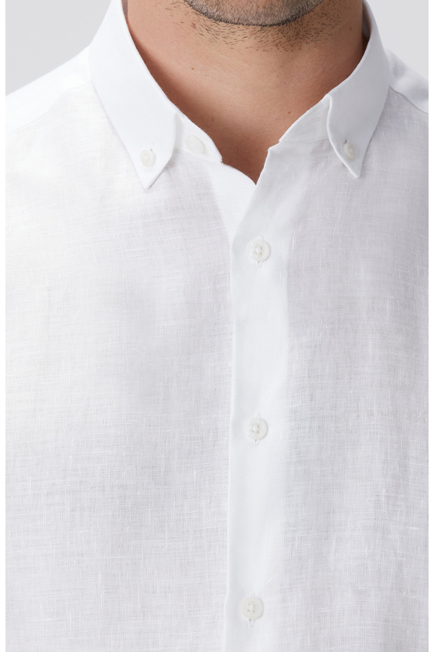 Beyaz Keten Gömlek - 6