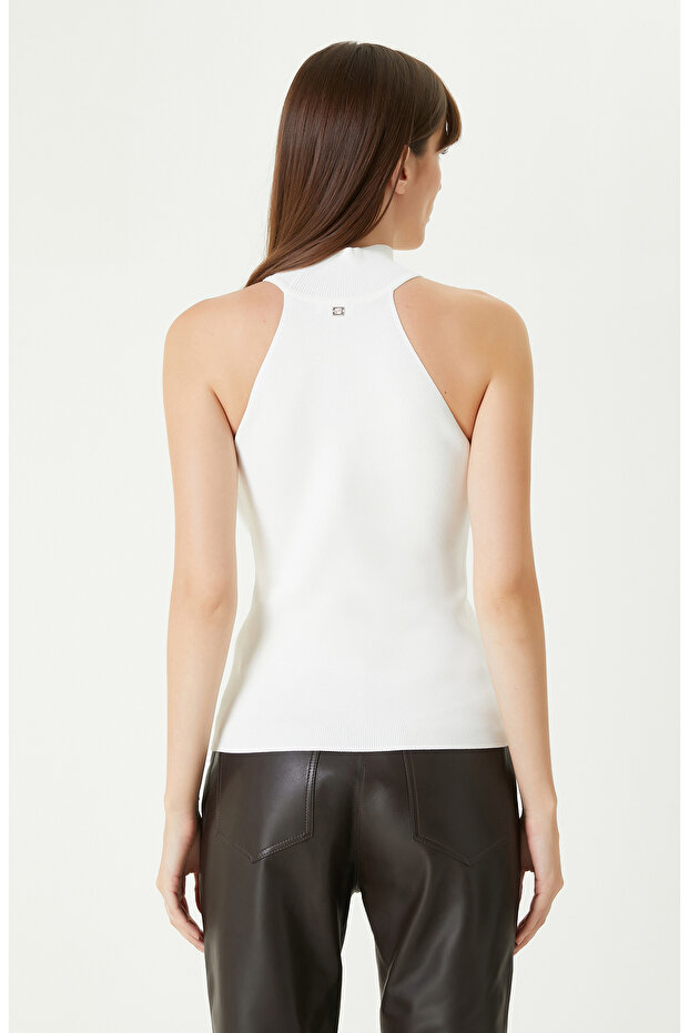 Kırık Beyaz Yüzücü Form Basıc Triko Kazak - 6