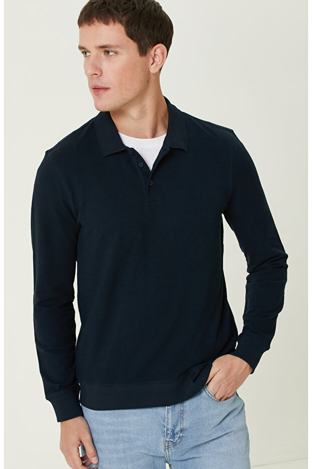 Lacivert Polo Yaka SweaTshirt - 2