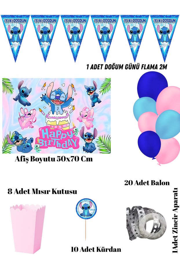 Stıc Lilo & Stiç Angel Birthday Party Set Banner 50X70 cm