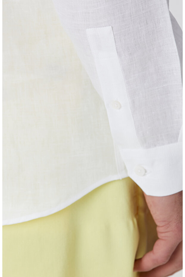 Beyaz Keten Gömlek - 7