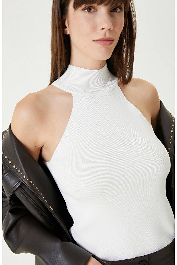 Kırık Beyaz Yüzücü Form Basıc Triko Kazak - 2