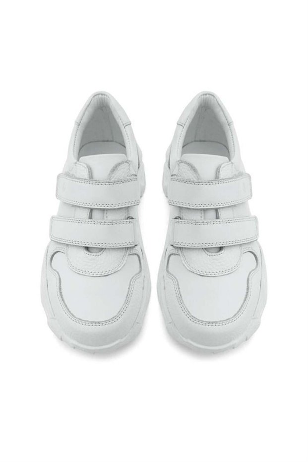 Genuine Leather Lace-Up White Green Light Sole Children's Sports Shoes